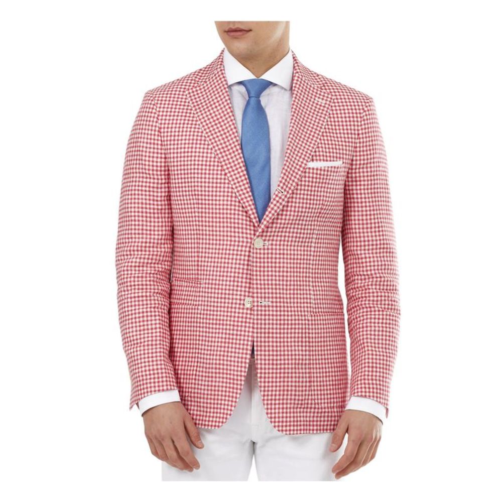 TALLIA ORANGE Mens Pink Gingham Blazer Jacket 36S